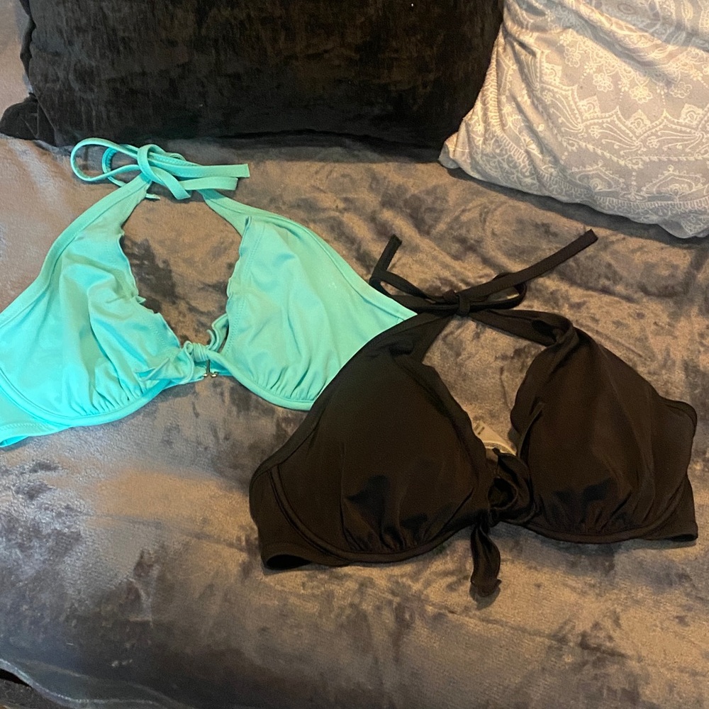 Victoria's Secret Black and Aqua Halter Bikini Tops